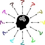 The image shows a head with question marks surrounding it.