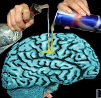 Alcohol is being poured on a brain.
