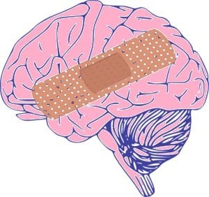 This is an image of a brain with a bandaid on it.
