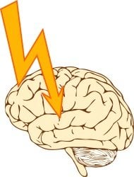 The illustration shows a lightening bolt hitting the brain.