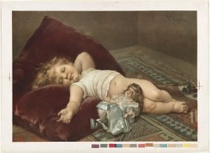 This is a painting of a sleeping baby.