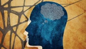 The illustration shows a human head with a thought bubble for a brain.