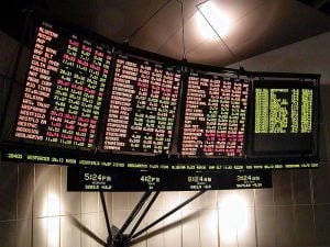 This image shows an electronic stock market ticker.