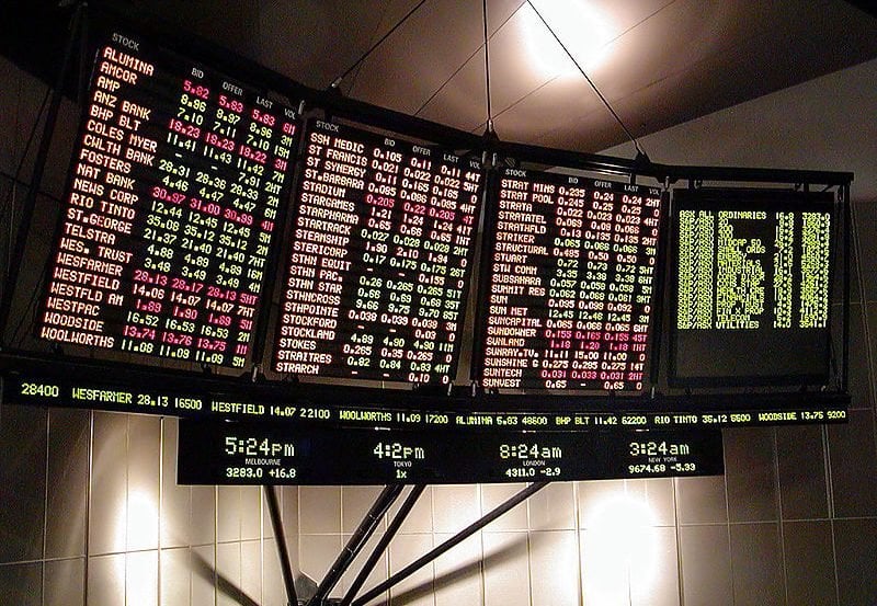 This image shows an electronic stock market ticker.