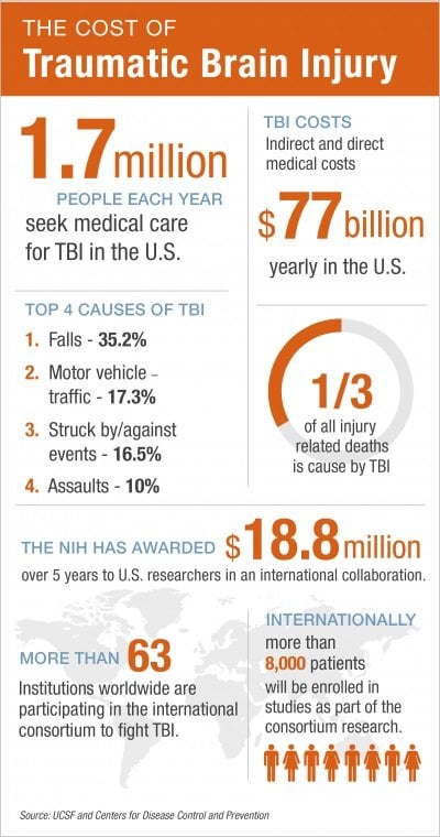 The infographic shows the cost of tbi per year.