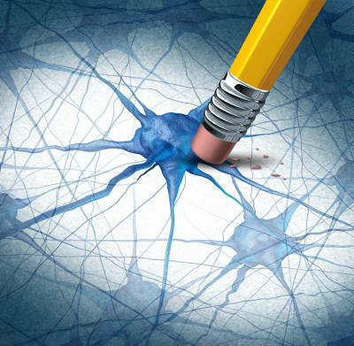 The image shows a neuron and a pencil.