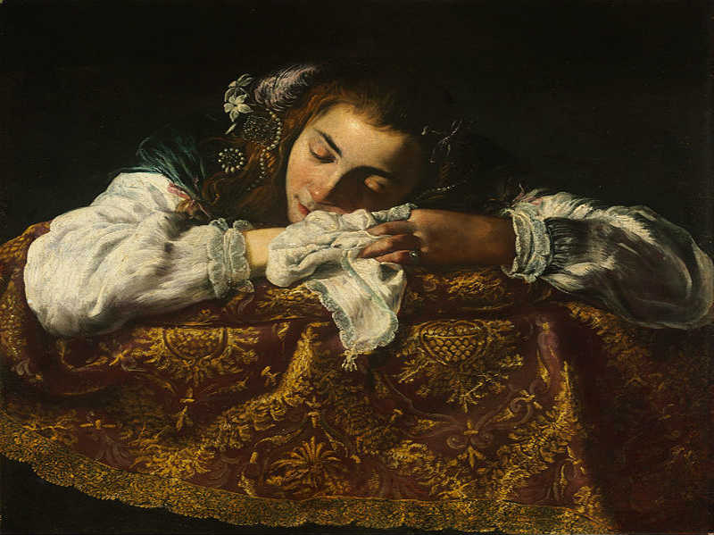 This is a painting of a sleeping girl.