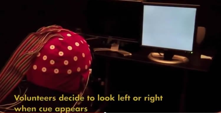 This image shows a volunteer with the EEG cap on.