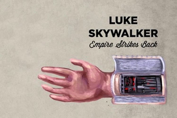 This image shows an illustrative drawing of Luke Skywalker's prosthetic hand.
