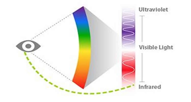 This image depicts the different wave lengths in the visual spectrum.