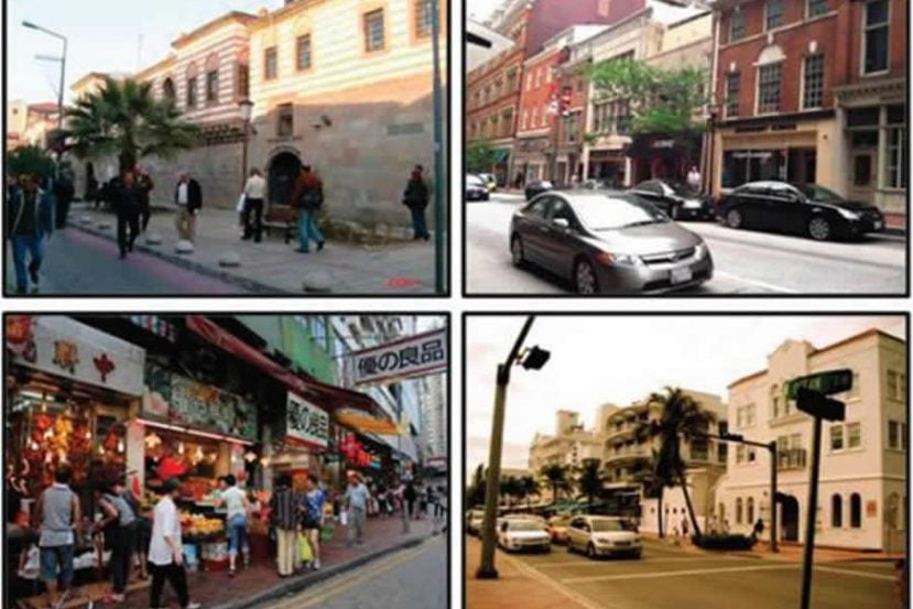 Images show four different townscapes.