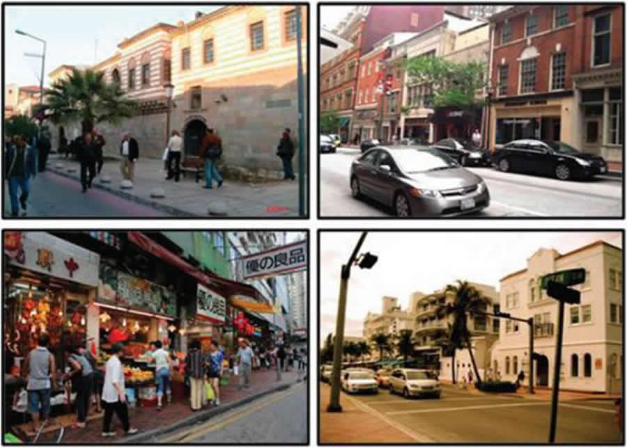 Images show four different townscapes.