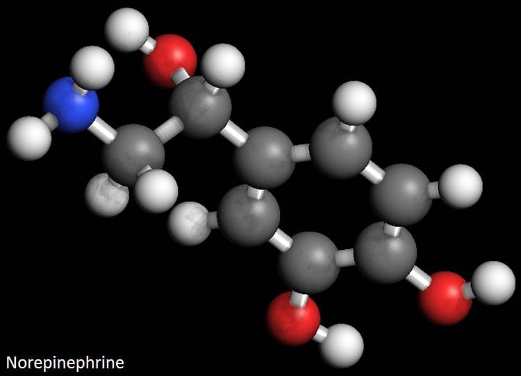This image shows the molecular structure of norepinephrine.
