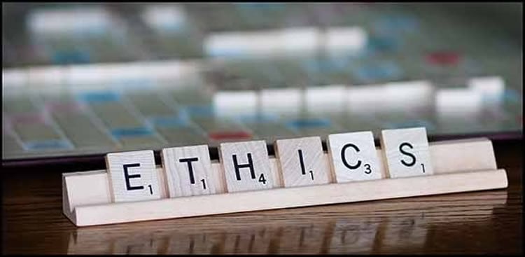 This image shows scrabble tiles spelling out the word ethics.