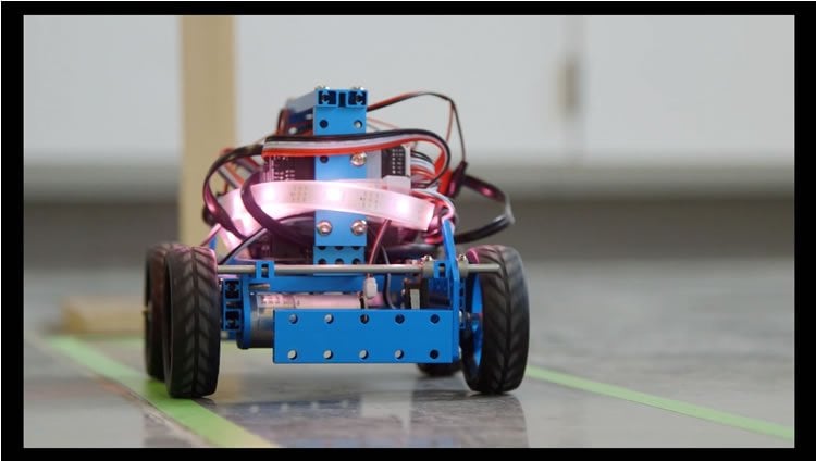 This image shows what looks like a robotic car following a track.