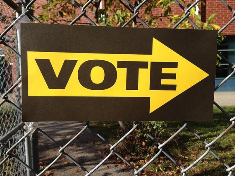 The image shows a voting sign.