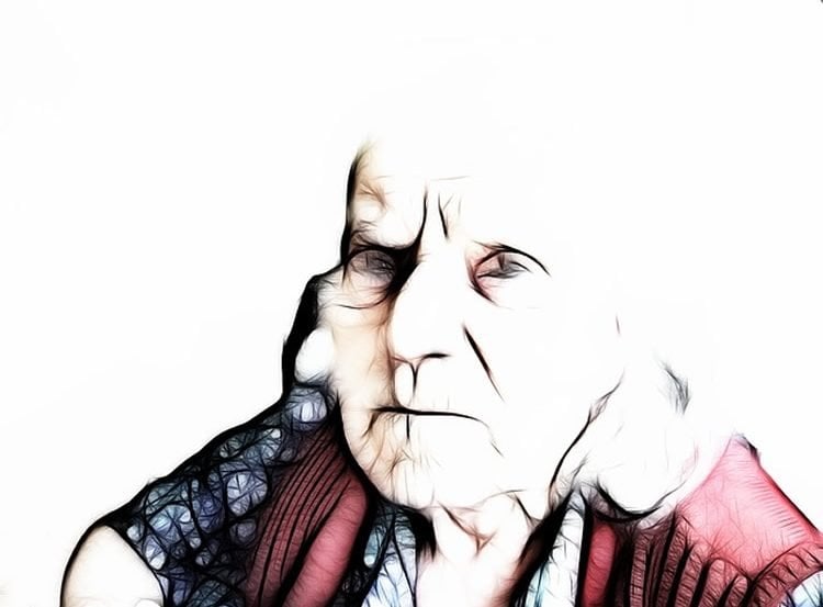 Drawing of an elderly lady.