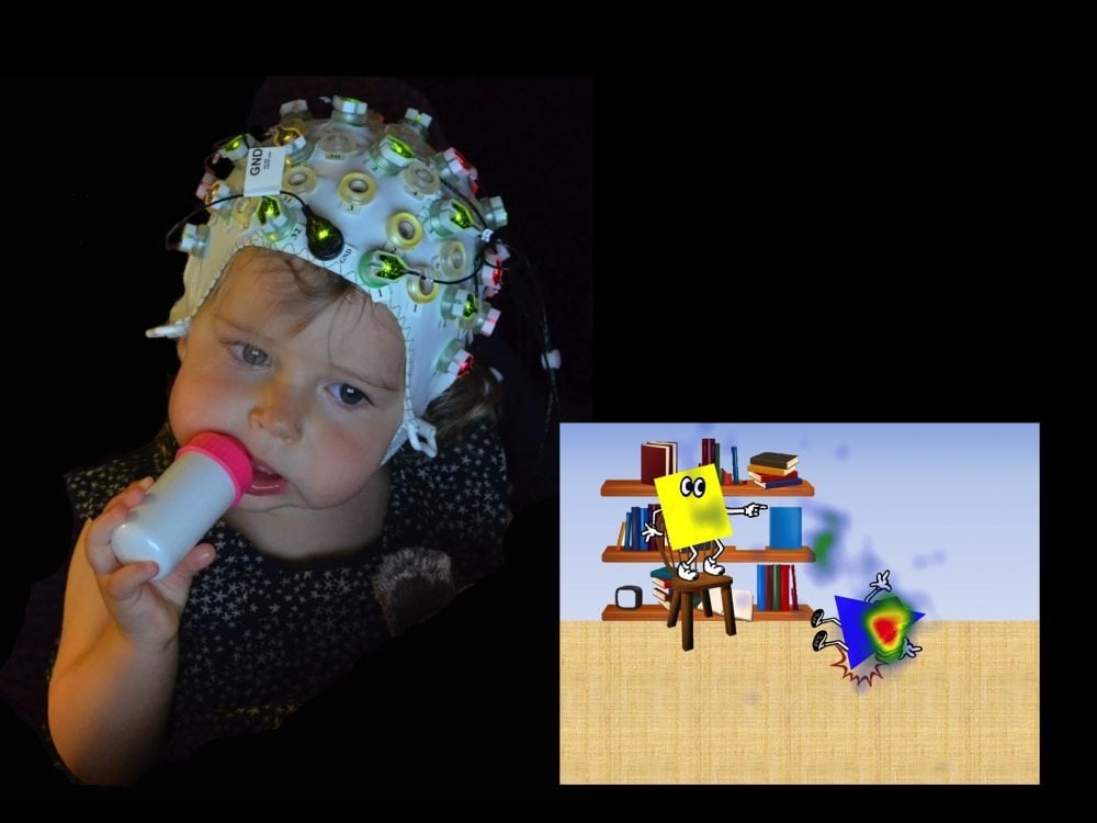 Image shows a little girl wearing a EEG cap.