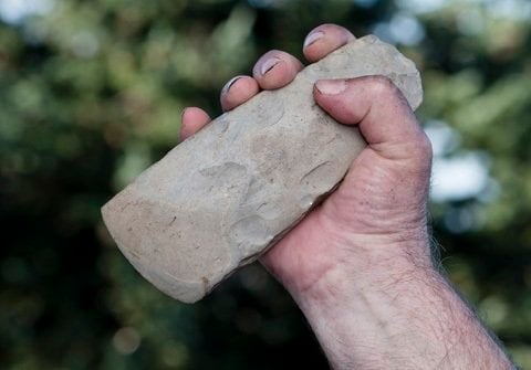 Image of a hand holding a rock.