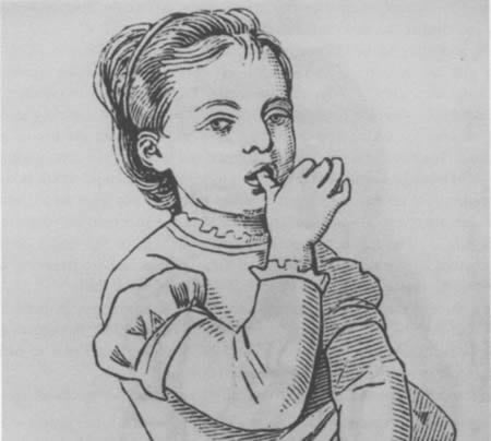Drawing of a small child sucking her thumb.