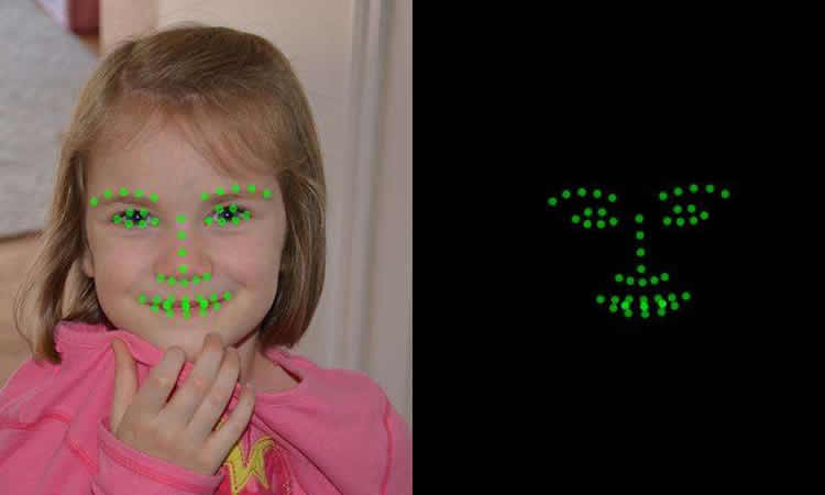 Photo of a child's face and the app output.
