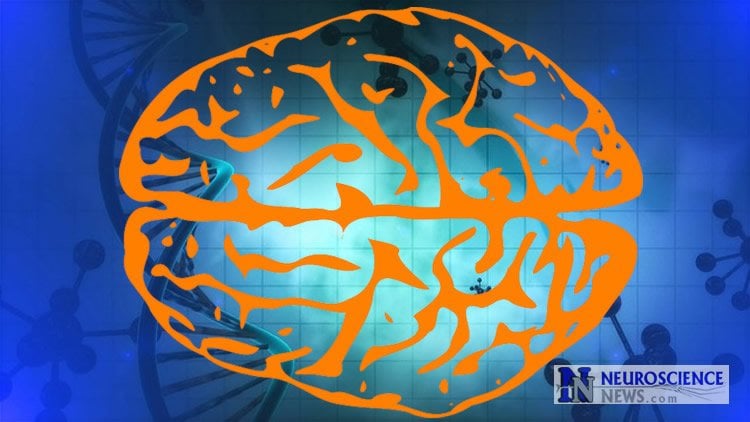 Image shows a brain against a DNA double helix background.