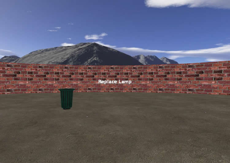 Illustration of a wall, a trash can and a mountain.