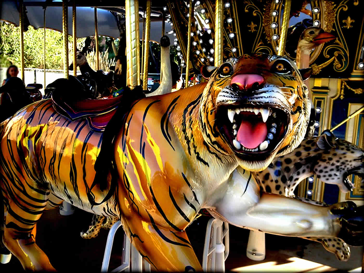 Image of a tiger on a merry go round.