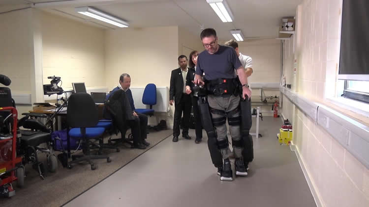 Image shows a patient using the robotic legs.