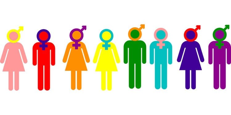 Image shows drawings of males and females with the gender signs in place of their heads.