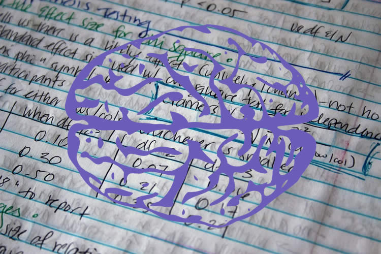 Image shows math work and a brain.