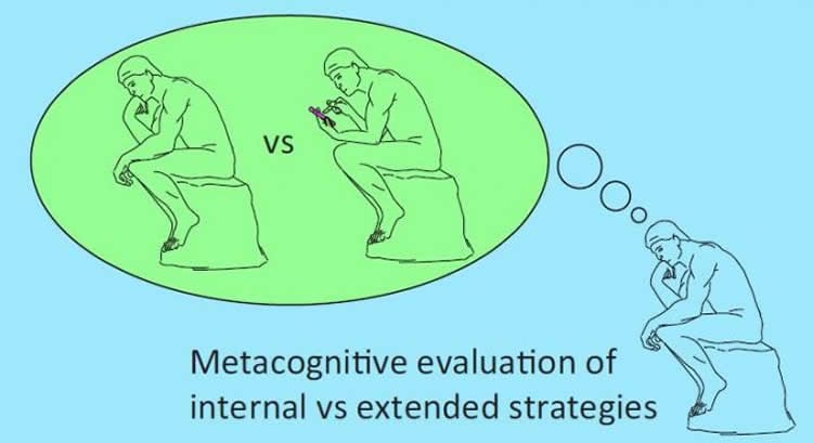 Illustration of The Thinker using tablet.