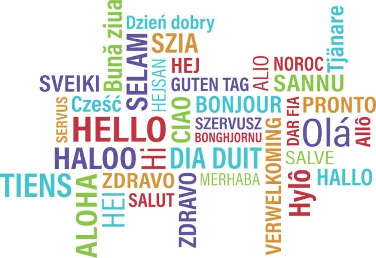 Image shows the word Hello written in different languages.