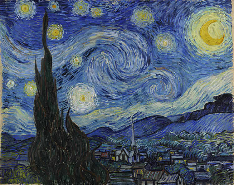Image shows Vincent van Gogh's Starry Night.