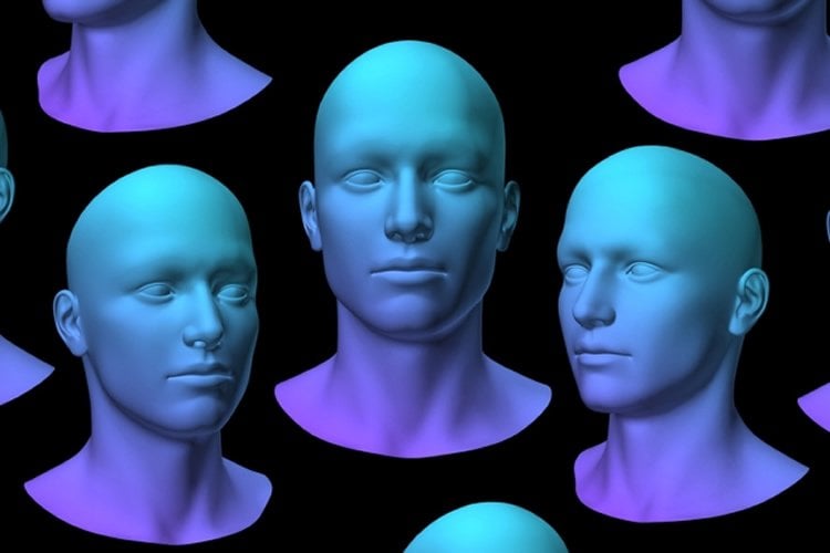 Image shows computer generated faces.