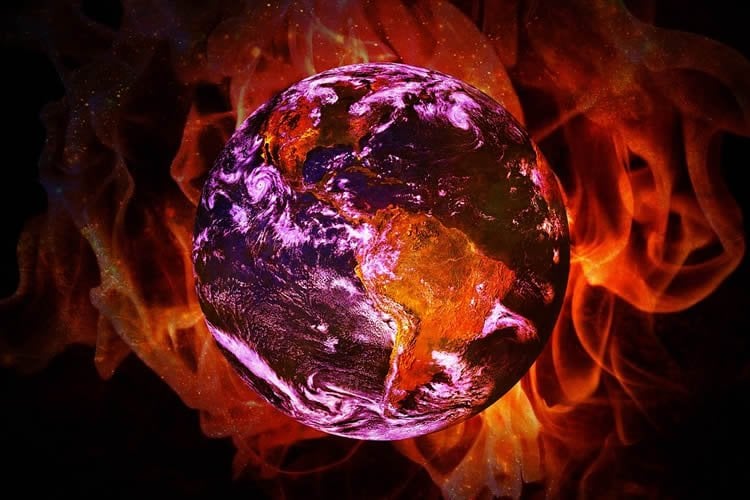 Image shows a burning earth.