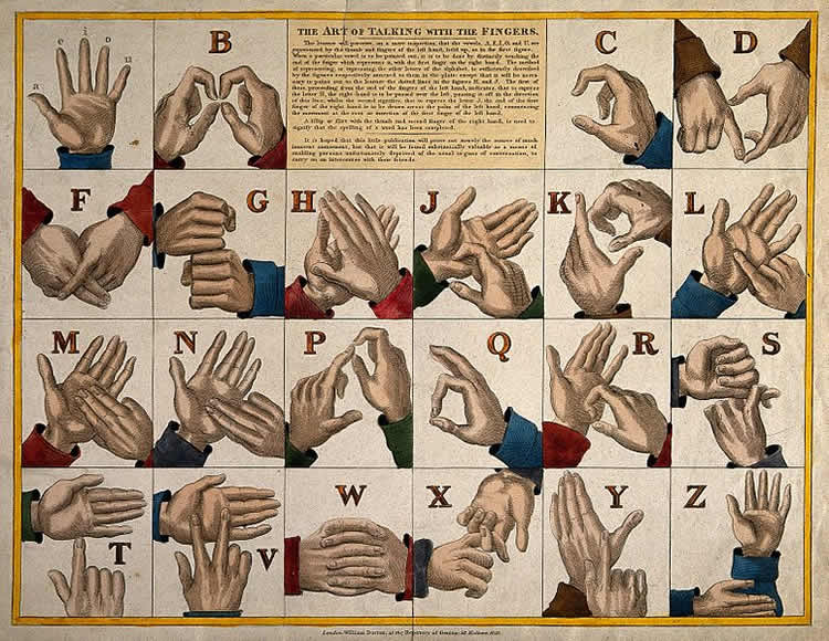 mage shows a chart of the alphabet in sign language.