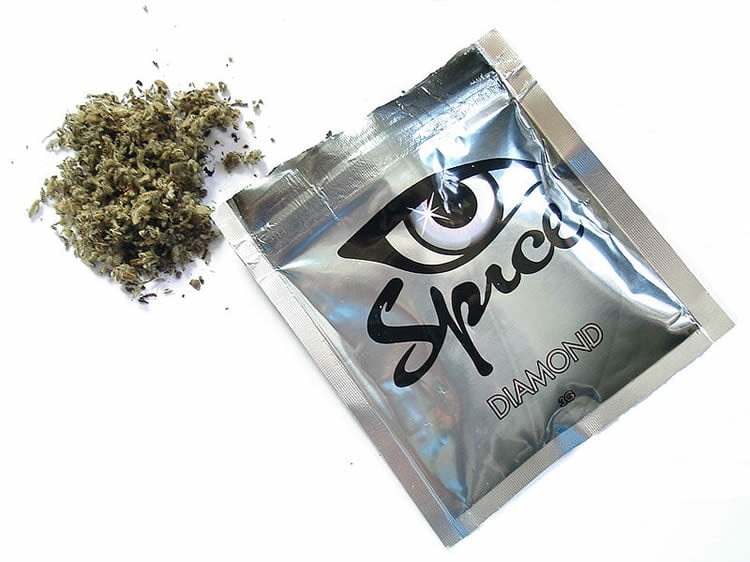 Image shows a packet of Spice synthetic marijuana.