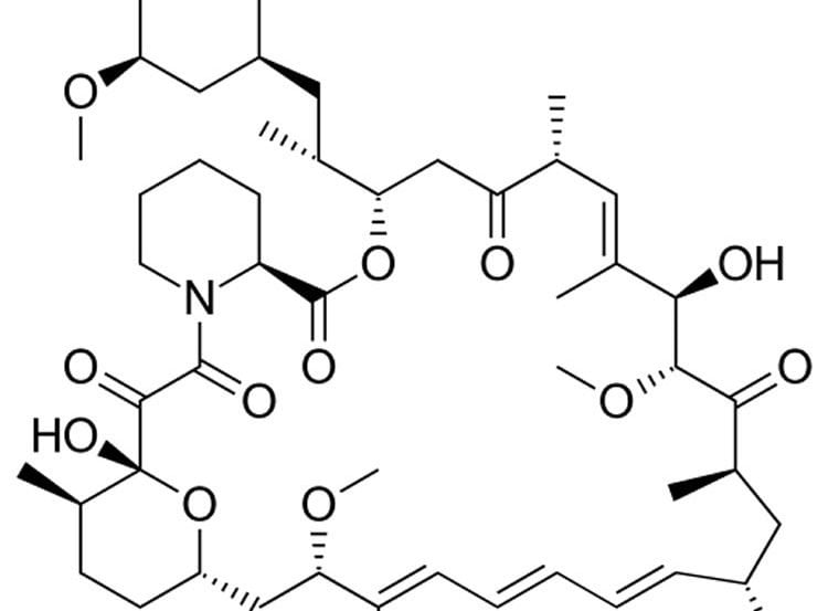 Image shows the chemical structure of rapamycin.