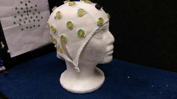 Image shows an EEG cap.