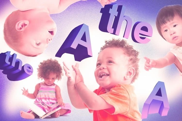 Image shows toddlers and the words "a" and "the".