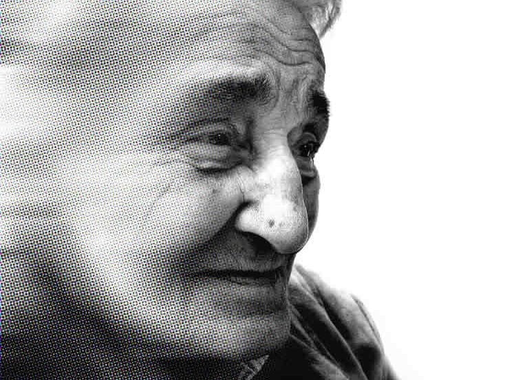 Image shows an old lady.