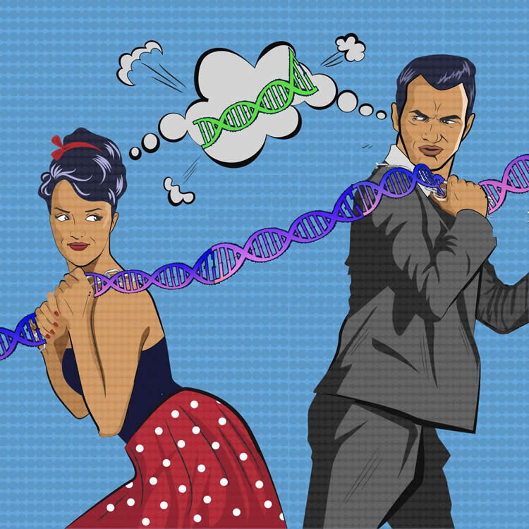 Image shows a man, woman and dna.