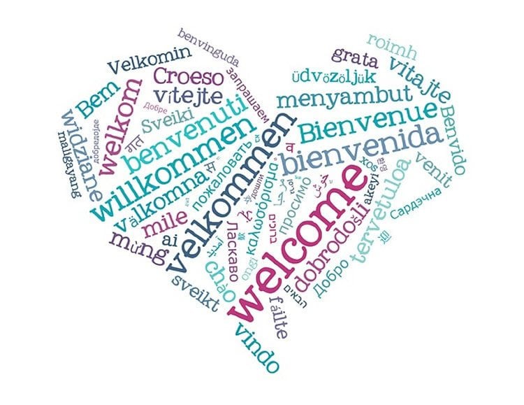 Image shows heart with words in different languages.