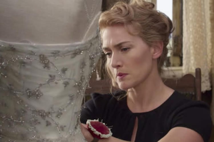 Image shows possibly Kate Winslet making a dress.