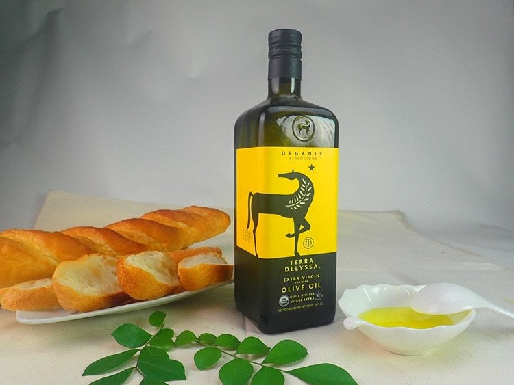 Image shows a bottle of olive oil.