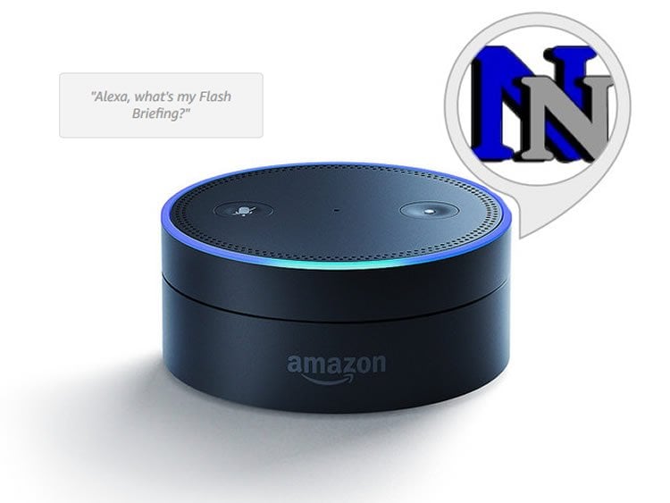 Image shows a an Amazon echo dot and the neuroscience news logo.