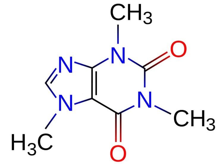 Image shows a chemical diagram of caffeine.