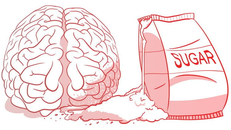 Image shows a brain and bag of sugar.