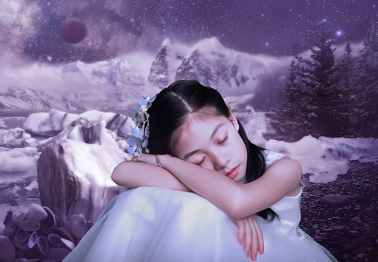 Image shows a girl sleeping.